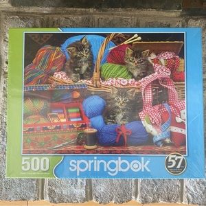 Springbok 500 PC Jigsaw Puzzle "Sew Cute" - Kittens, Yarn, Sewing - SEALED
